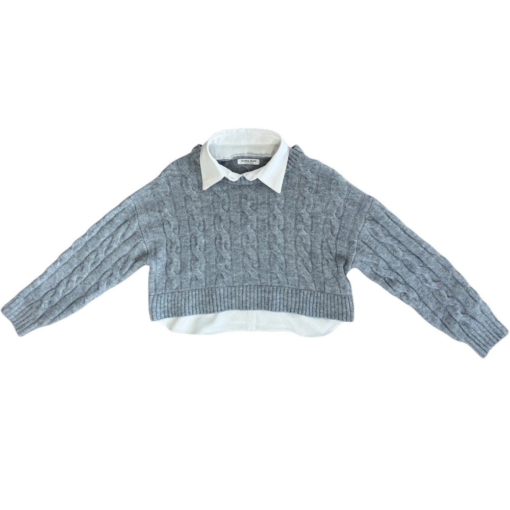 Gloria Jeans Girls Grey Cable Knit 2-in-1 Layered Sweater Shirt Size 12-14 164cm